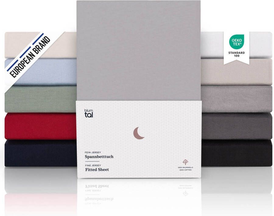 Blumtal Hoeslaken Premium Jersey 90 x 200 cm tot 40 cm Matrashoogte Grijs 100% Katoen Boxspring