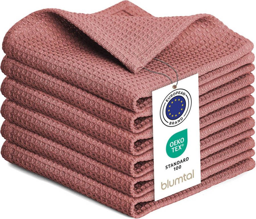 Blumtal Theedoeken 30x30 cm- Set van 6 Theedoeken katoen 100% Keukendoeken wasbaar op 60 °C Keuken handdoeken katoen Keukendroogdoeken Wafeldoeken Vaatdoeken Roze