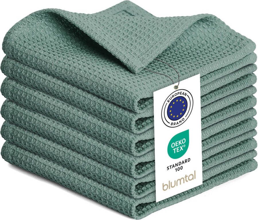Blumtal Theedoeken 30x30 cm- Set van 6 Theedoeken katoen 100% Keukendoeken wasbaar op 60 °C Keuken handdoeken katoen Keukendroogdoeken Wafeldoeken Vaatdoeken Groen