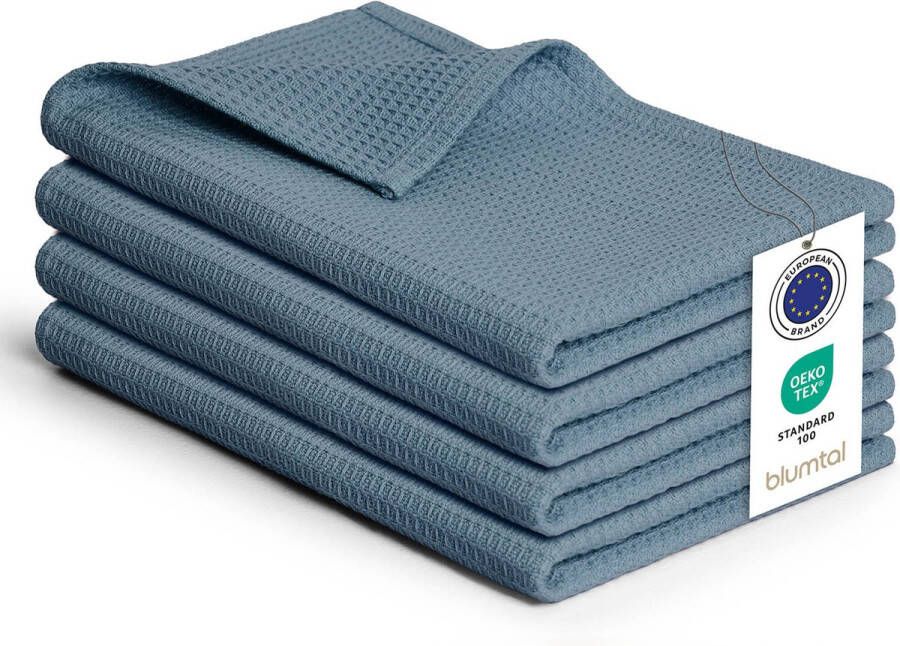 Blumtal Theedoeken 50x70 cm- Set van 4 Theedoeken katoen 100% Keukendoeken wasbaar op 60 °C Keuken handdoeken katoen Keukendroogdoeken Wafeldoeken Vaatdoeken Lichtblauw