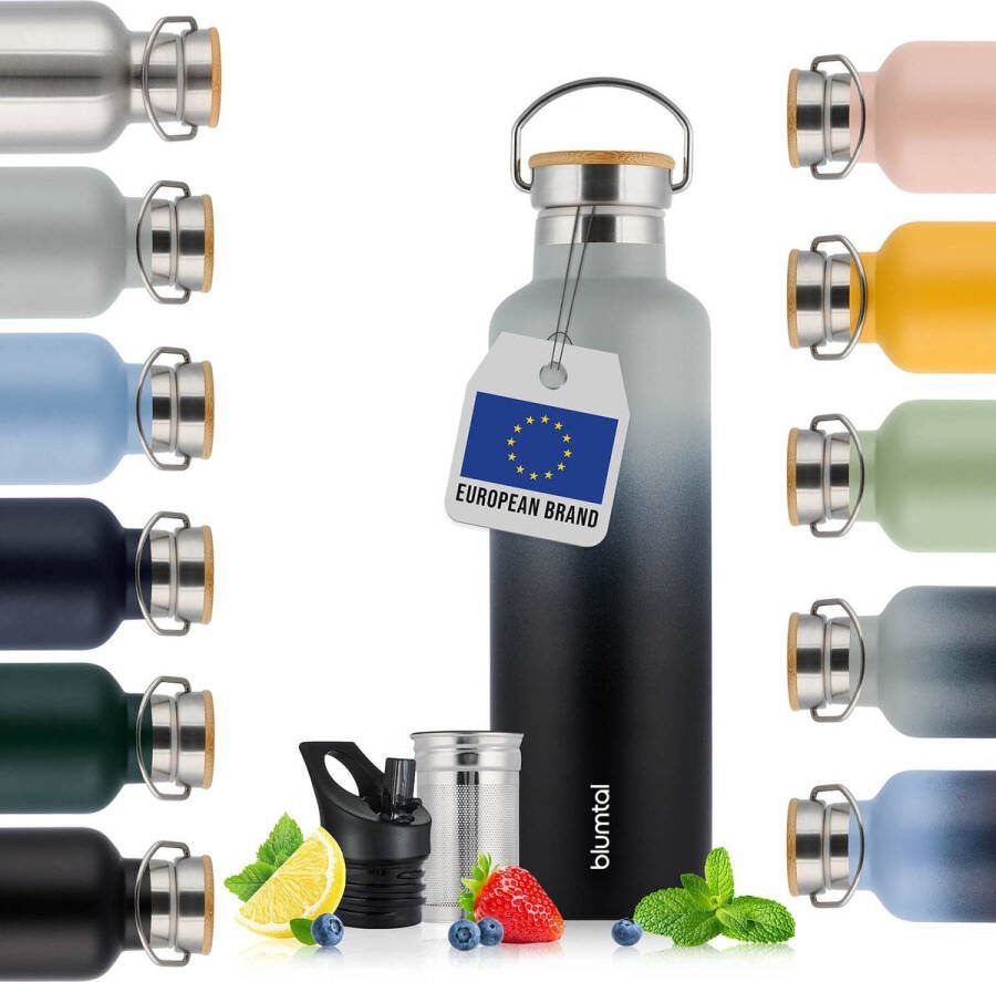 Blumtal Thermosfles 1000 ml Dubbelwandige Thermosfles Drinkfles BPA Vrij Theefles Thermos Grijs en Zwart
