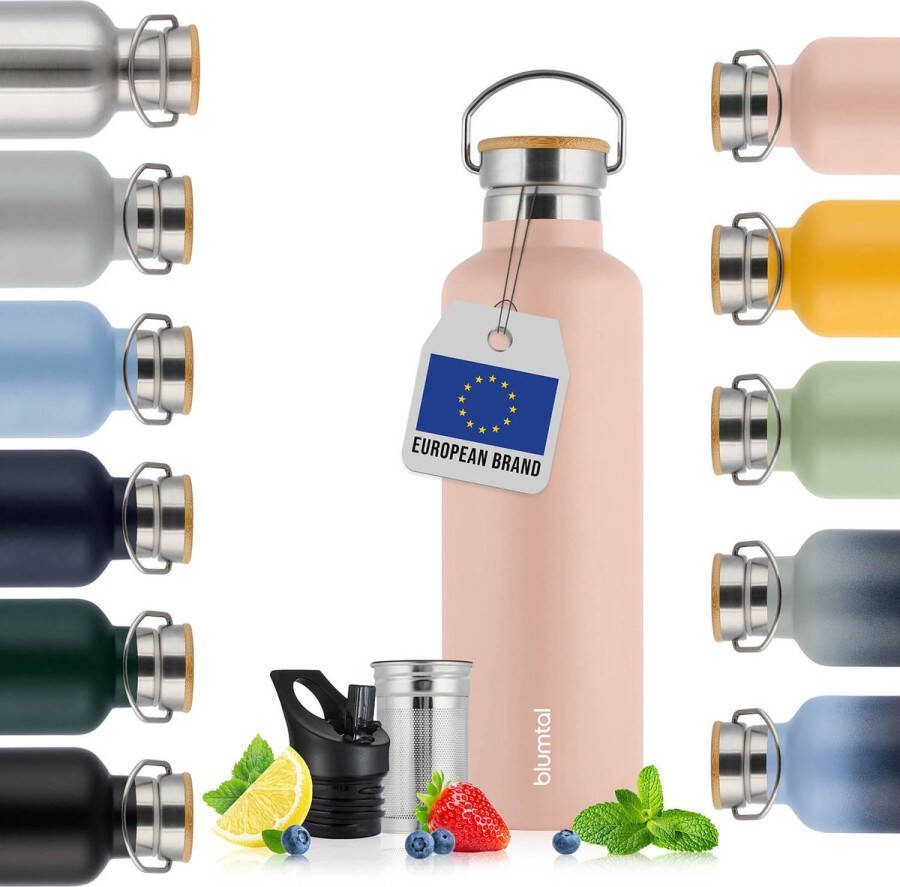 Blumtal Thermosfles 500 ml Dubbelwandige Thermosfles Drinkfles BPA Vrij Theefles Thermos Roze