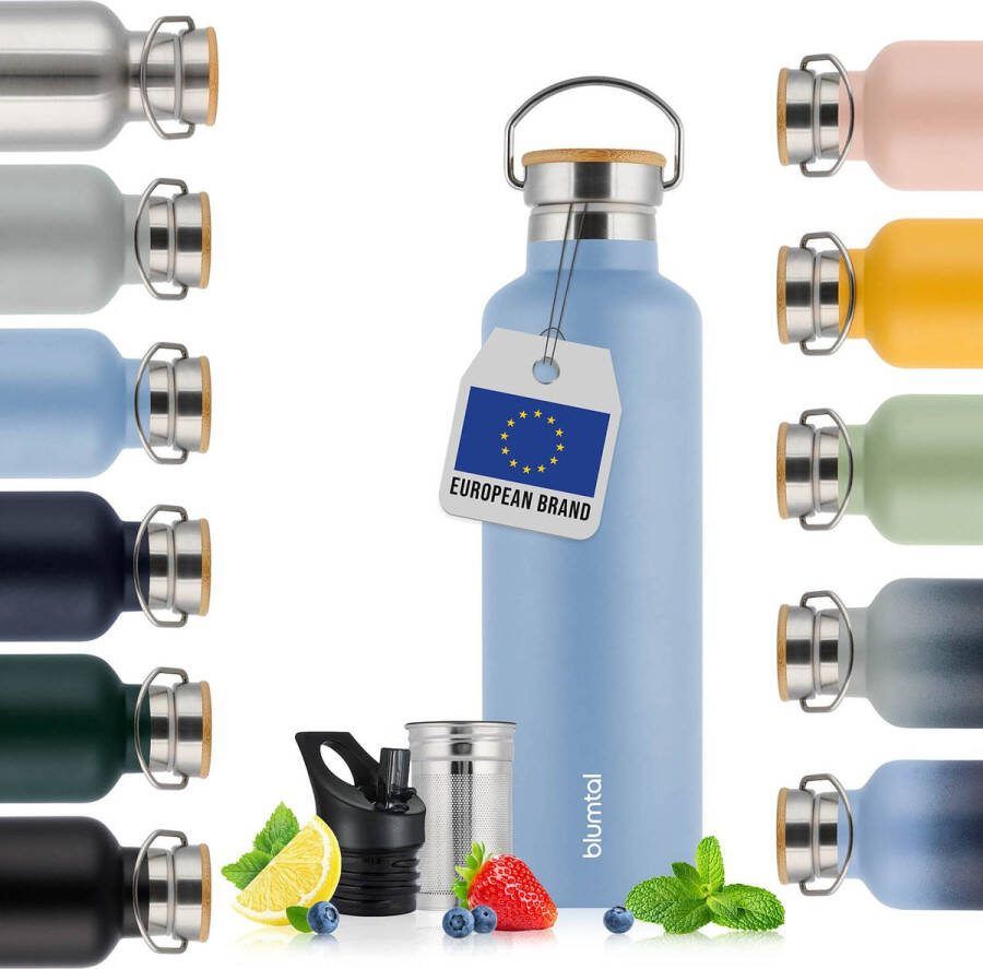Blumtal Thermosfles 750 ml Dubbelwandige Thermosfles Drinkfles BPA Vrij Theefles Thermos Grijsblauw