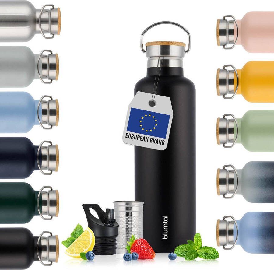 Blumtal Thermosfles 750 ml Dubbelwandige Thermosfles Drinkfles BPA Vrij Theefles Thermos Zwart