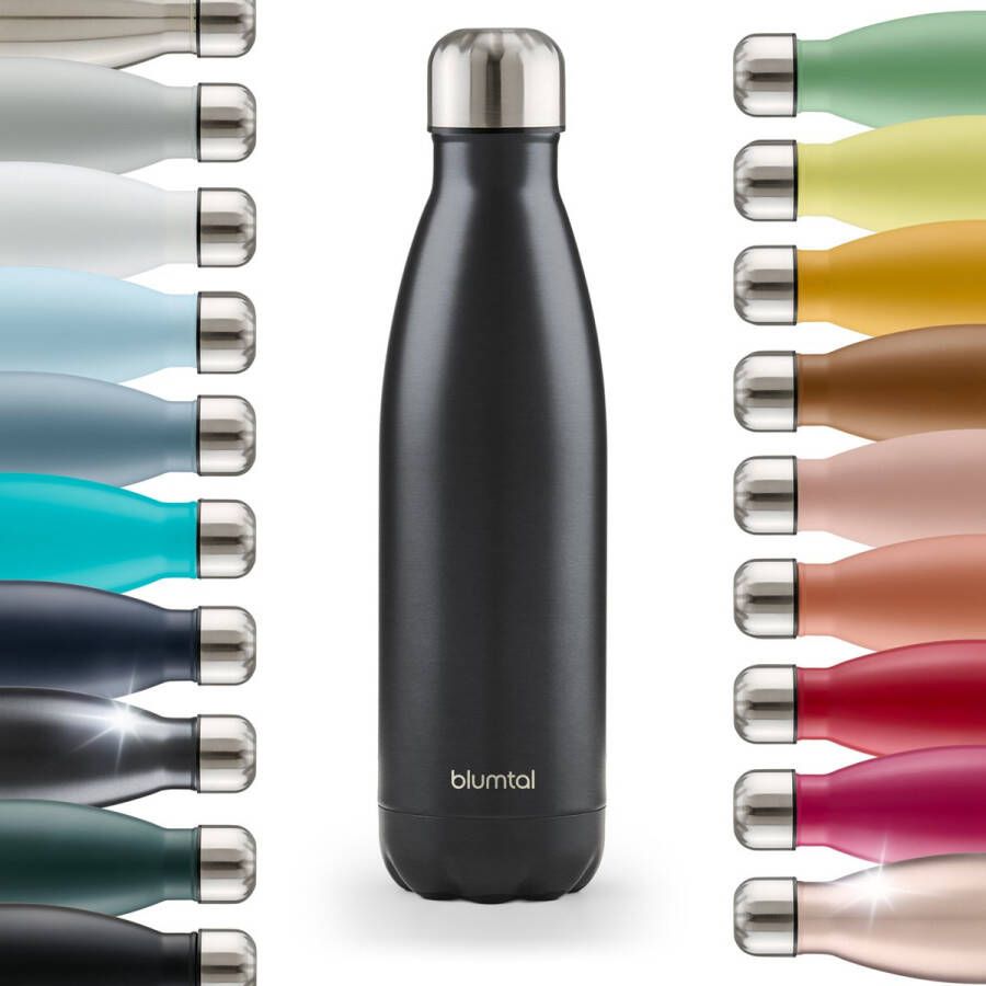 Blumtal Thermosfles Met dubbele wand Thermosbeker Koffie Thee en Koele dranken Travel Mug 500ml Black Metallic
