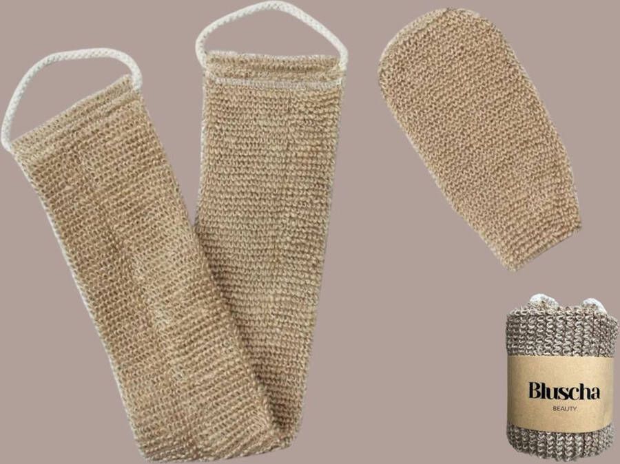 Bluscha Scrub Set Sisal 100% Biologisch Washand Rug Scrubber Jutten Jute Glove Hamam Turkse Sauna Douche Peeling Washandje Scrubhandschoen Bad Shower Massage Massagehandschoen Hammam Shower Anti Cellulitis