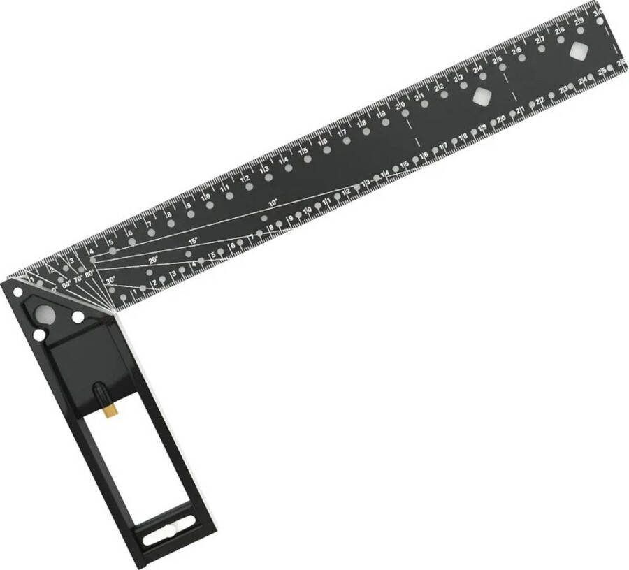 Blyx Industriële Winkelhaak Zwaaihaak Winkelhaak Metaal Winkelhaak Zweihaak Hoek Liniaal Hoekmeter Blokhaak 45° & 90° 300mm Zwart