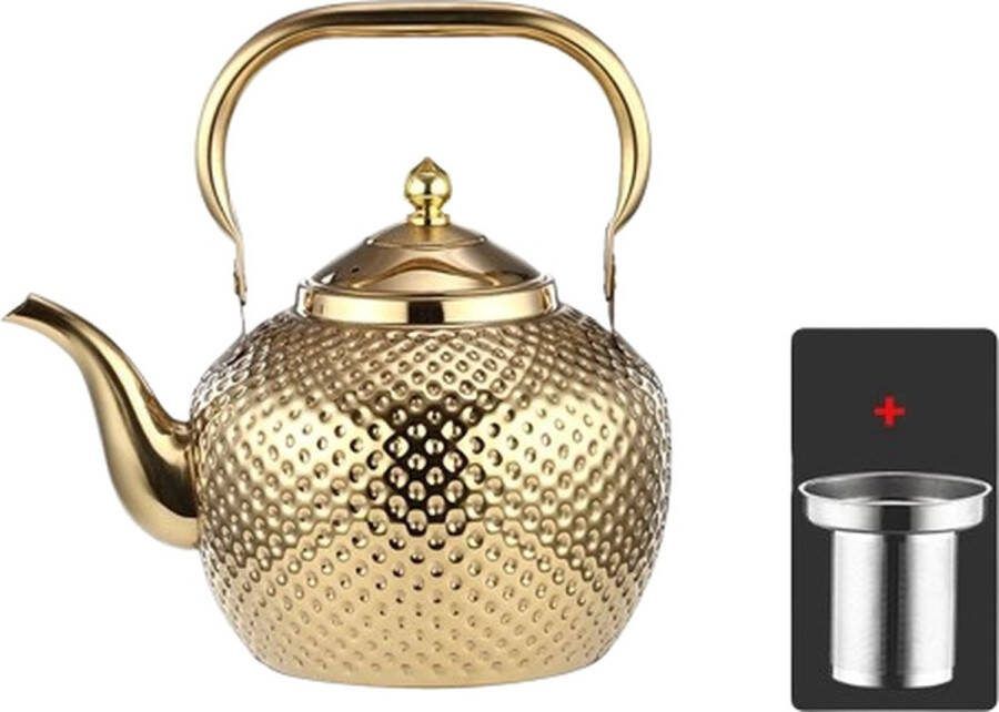 Blyx Theepot Waterkoker Vintage Fornuis Drinkware Keuken Inductie Roestvrij Staal Goud 1.5Liter 21.5x21CM