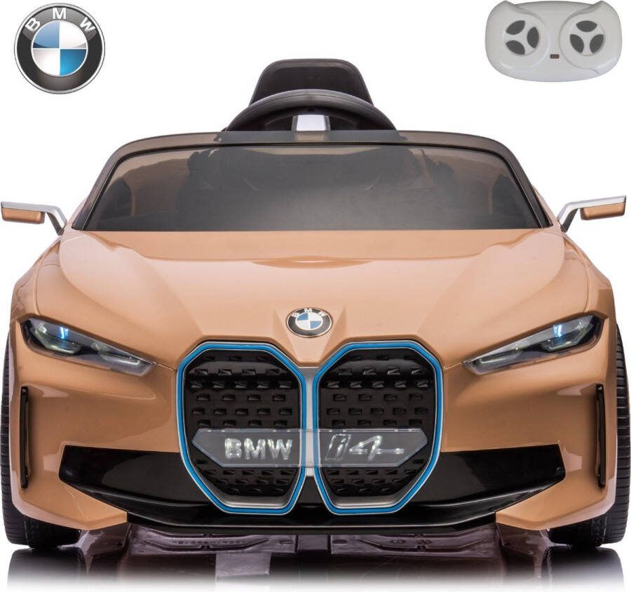 BMW i4 Elektrische Kinderauto Beige met Blauw Met Afstandsbediening Accuvoertuigen