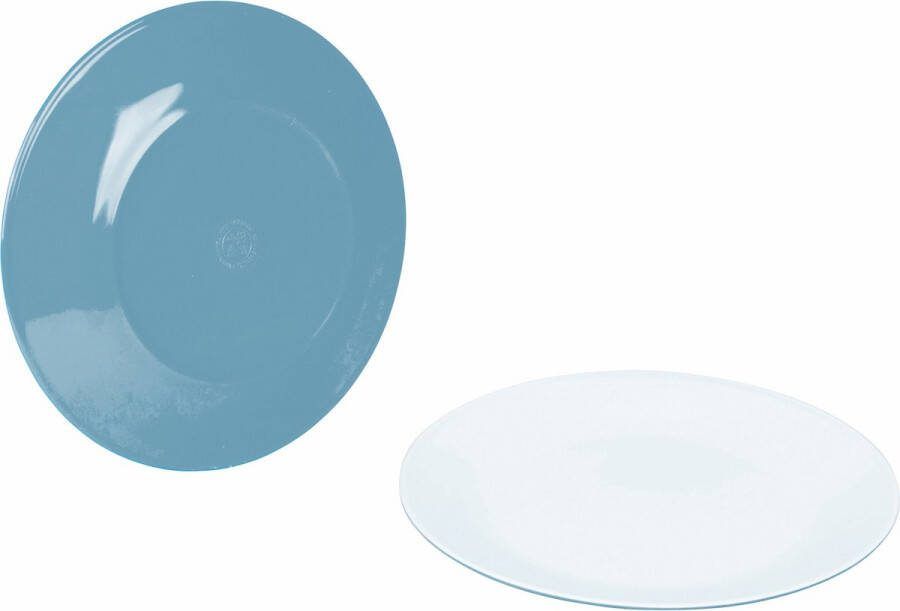 Bo-Camp dinerbord tweecolorig blauw wit 4-delige set