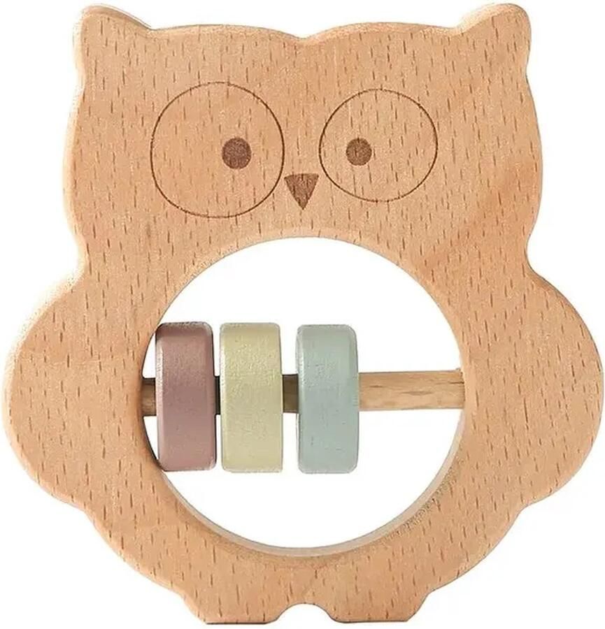 Bo & Mila Rammelaar Bijtspeeltje Uil Beukenhout Houten Bijtring Baby Speelgoed Kraamcadeau Babyshower Uiltje