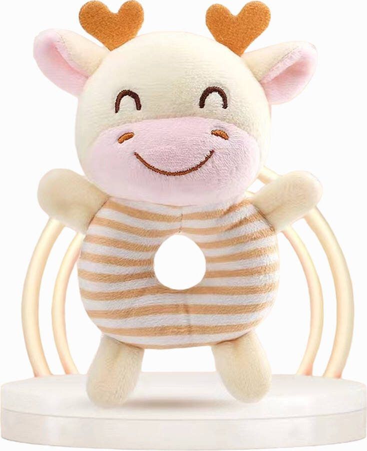 Bo & Mila Rammelaar Hert Baby Rammelaar Zacht Pluche Knisper Oren Geel Wit Gestreept Piepje