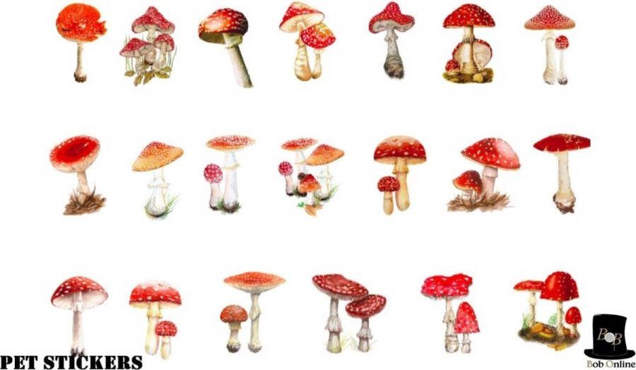 Bob Online™ Bob Online ™ 40 Stuks – Paddenstoelen Stickers PET – Transparant Paddenstoelen Stickers voor Scrapbooking Kaarten Maken Inpakken DIY Ambachten Waterflessen Telefoonhoesjes Laptops – Toadstool Stickers PET – Retro Mushroom Stickers