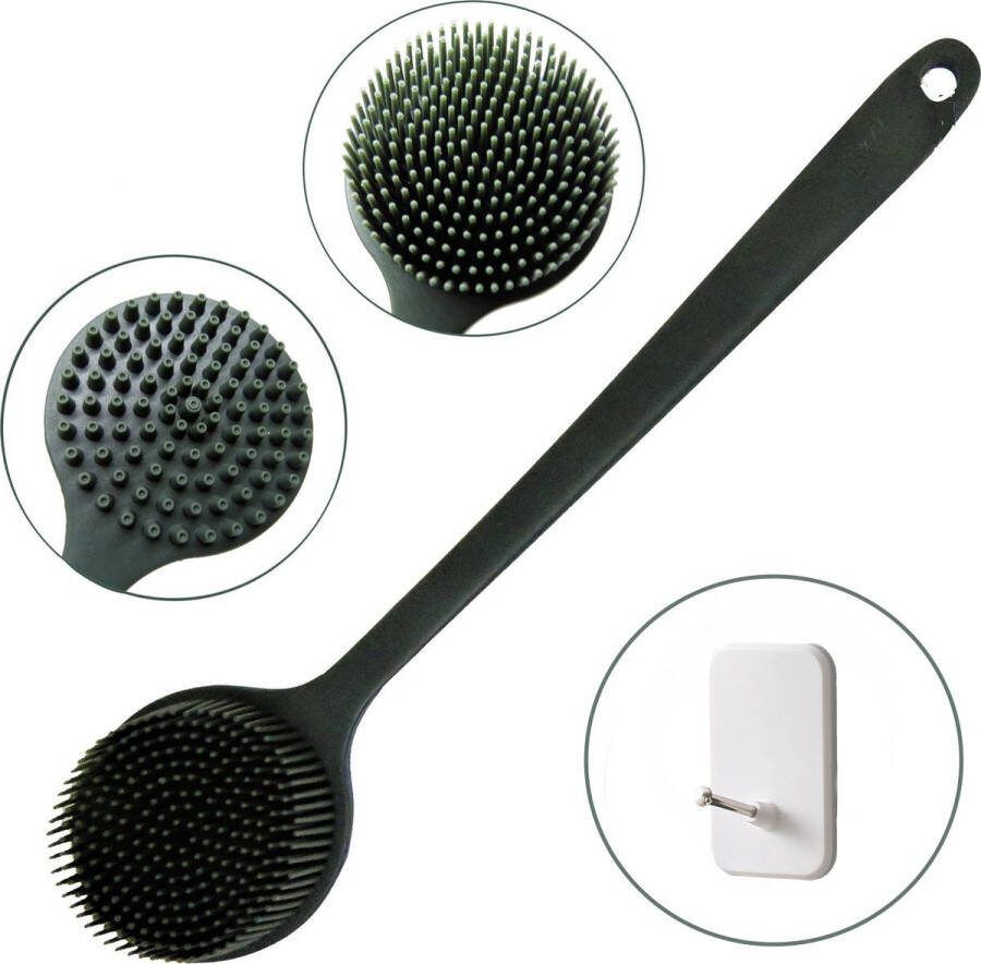 Bobbels & Putten B&P Badborstel rugborstel lange steel rugborstel douche met steel dry brushing huidborstel droogborstel lichaamsborstel bad & doucheaccesoires groen