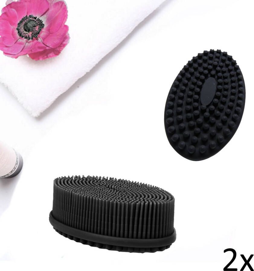 Bobbels & Putten Badborstel 2 stuks silicone badspons douchespons badkamer accessoires dry brush baby verzorgingsset washandjes zwart