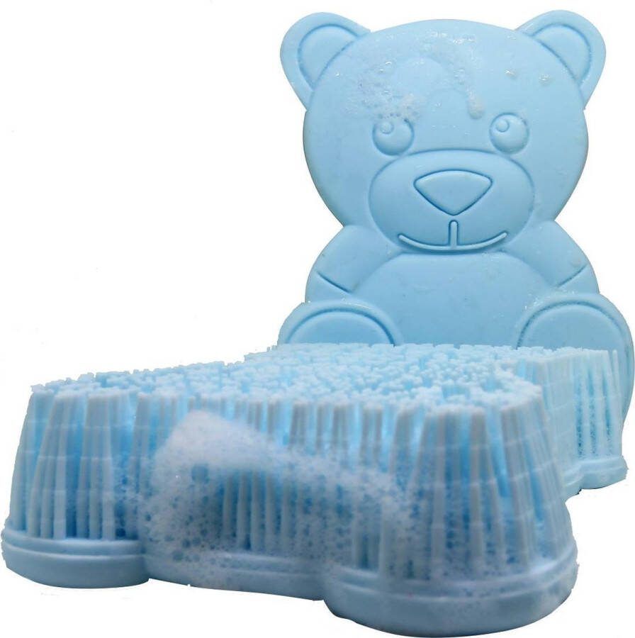 Bobbels & Putten Badborstel beer – licht blauw washandjes 2 x borstel baby massage borstel massage spons bad kind silicone