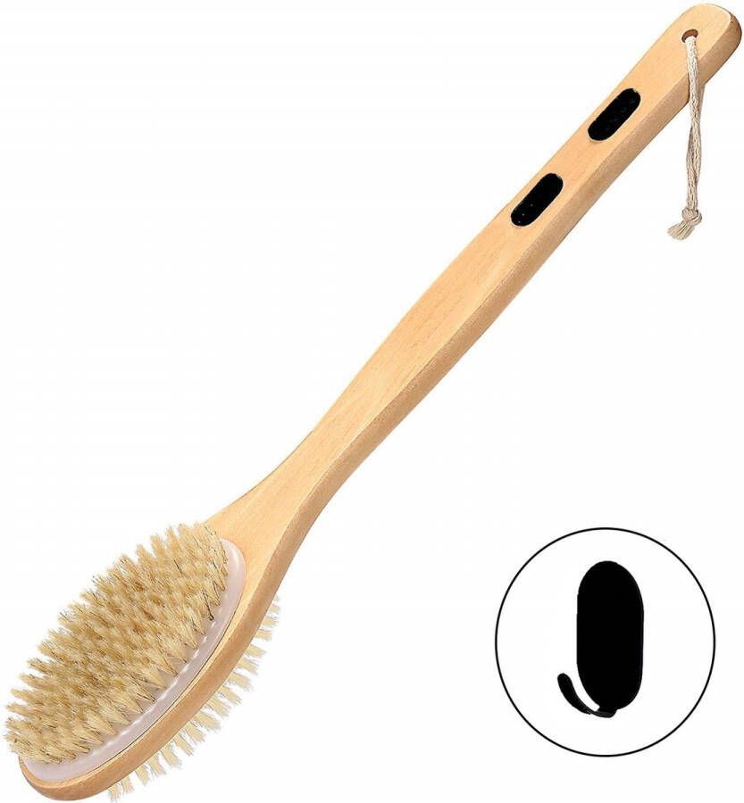 Bobbels & Putten badborstel douche met steel Dry brush – lichaamsborstel Bamboe silicone Rug Scrubber – Huidborstel – Zwart