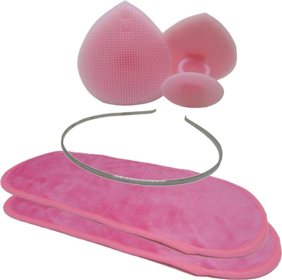 Bobbels & Putten Gezichtsborstel silicone 2 stuks + diadeem Wattenschijfjes wasbare oog make up remover scrub gezicht – reiniging gezicht gezichtsborstel reiniger baby verzorging set baby borstel