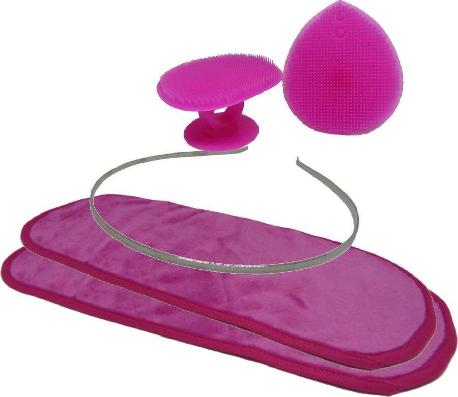 Bobbels & Putten Make up remover set d. roze 5 stuks 2 make up remover doekjes 2 gezichtsborstels diadeem silicone gezichtsreiniger tegen acne – baby bad borstel scrub wattenschijfjes wasbaar