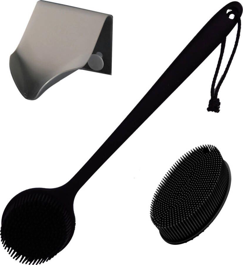 Bobbels & Putten set Rugborstel zwart zeepbakje badkamer accessoires badborstel douchespons dry brush