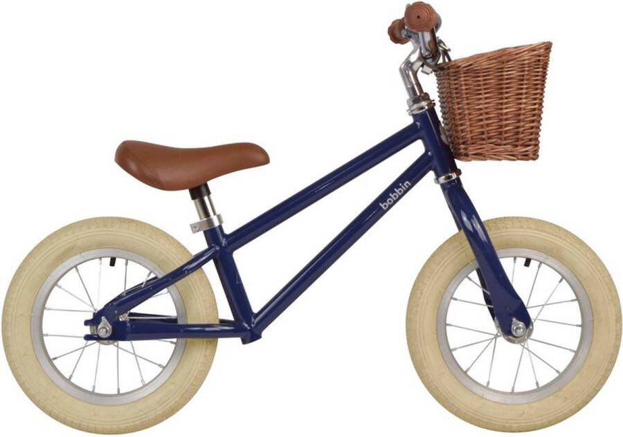 Bobbin bikes Moonbug 12 Loopfiets balance bike blauw- blueberry blue met fietsmand 2 tot 4 jaarv