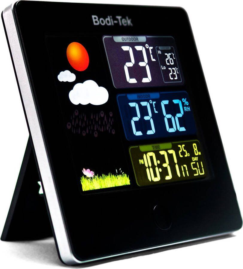 Bodi-Tek weerstation binnen en buiten Draadloos weerstation met Buitensensor tot 60 meter bereik Waterdicht