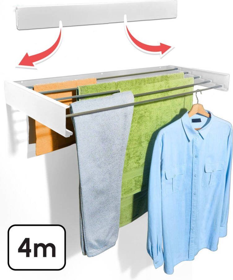Bodo Droogrek Inklapbaar Wanddroogrek 80 cm Inclusief Boormal Vernieuwd 2024 Model Wasrek Hangend Uitklapbaar Muur Ophangbaar 4m Drooglengte Wit