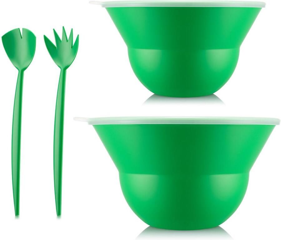 Bodum Topee Bowls Twee saladekommen met deksels en saladecouvert 5 liter & 3 liter Appelgroen