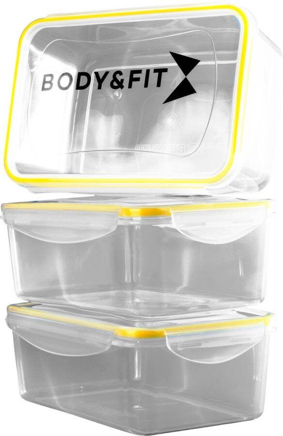 Body & Fit Meal Prep Bakjes Vershoudbakjes set met Deksel 3 Stuks Diepvriesbakjes Voedselcontainer Vaatwasser- en Magnetronbestendig
