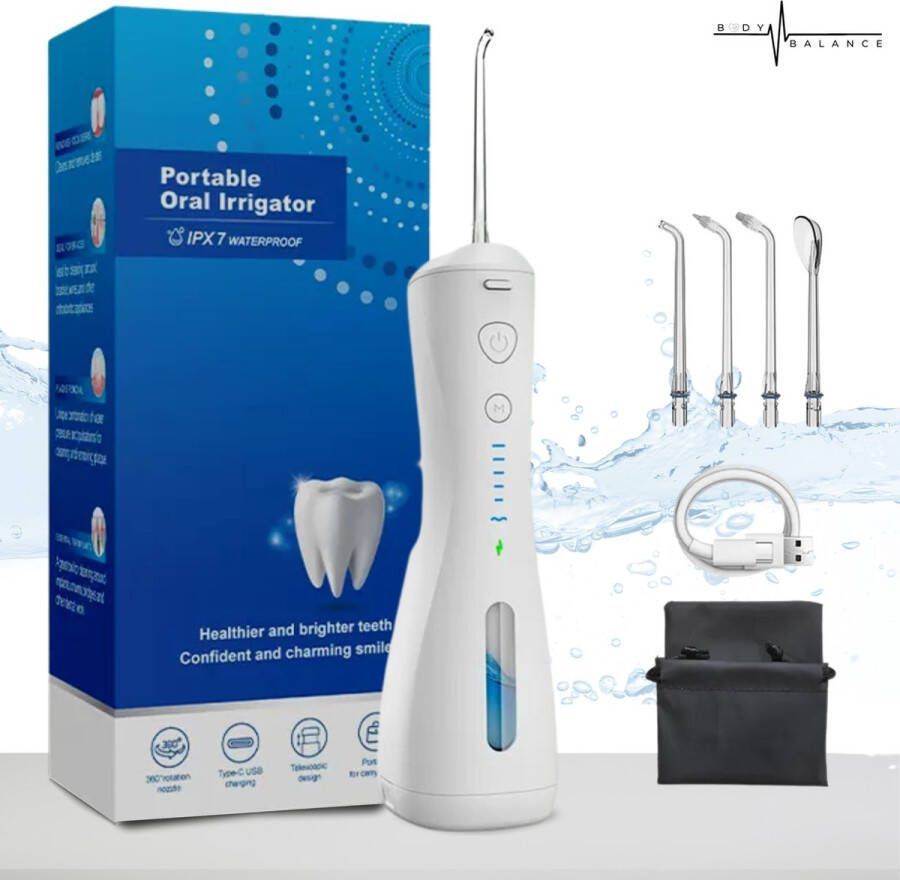 BodyBalance Waterflosser Oplaadbare Waterpik 6 standen zwart Waterbestendige Monddouche