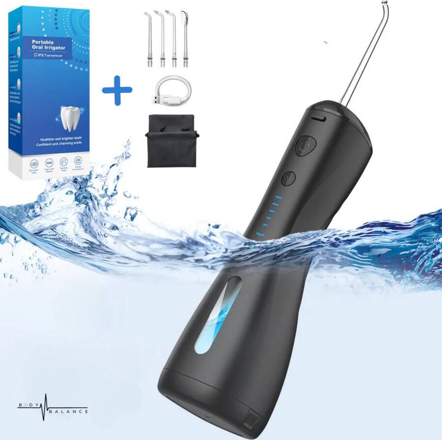 BodyBalance Waterflosser Oplaadbare Waterpik 6 standen zwart Waterbestendige Monddouche