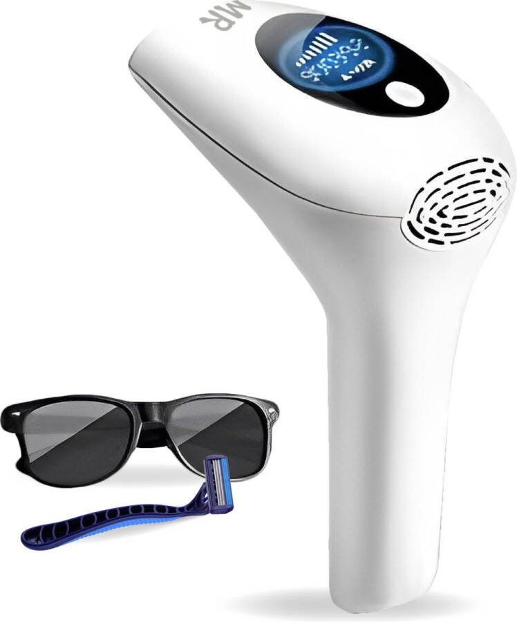 Bodystek Laser ontharing IPL Ontharingsapparaat Inclusief Beschermingsbril Inclusief Scheermesje Wit