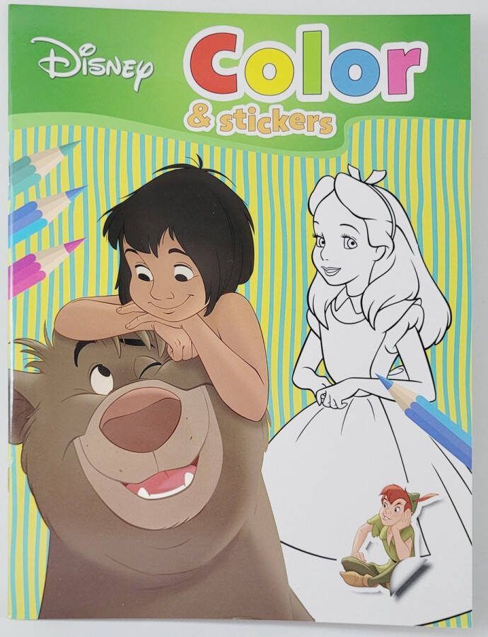 Boek Specials Nederland DISNEY KLEURBOEK MET 32 KLEURPLATEN EN 2 STICKERVELLEN JUNGLE BOOK PETER PAN LADY EN DE VAGEBOND VAIANA