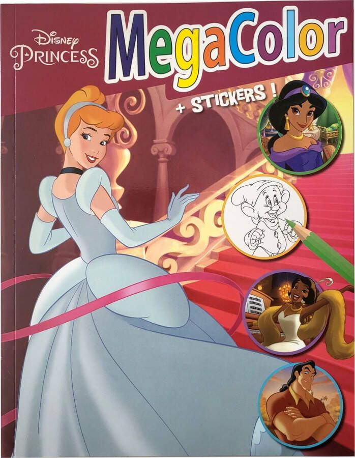 Boek Specials Nederland Kleurboek met stickers Megacolor 125 kleurplaten Disney prinsessen uren kleurplezier