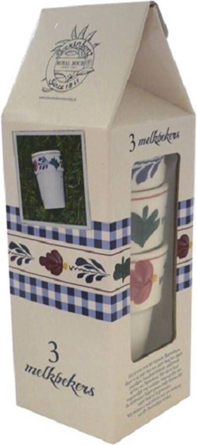Boerenbont melkbeker Sonja set van 3 stuks in melkpak verpakking 250ml aardewerk