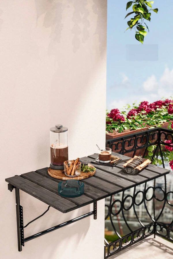 Bofigo Verstelbare Hoogte Klaptafel Balkon Tuin Tafel Keukentafel Opklapbare Wandtafel Picknick Kamp Tafel Decoratieve Stijlvolle Verstelbare Tafel 40x60 cm Natuurlijk Hout Antraciet