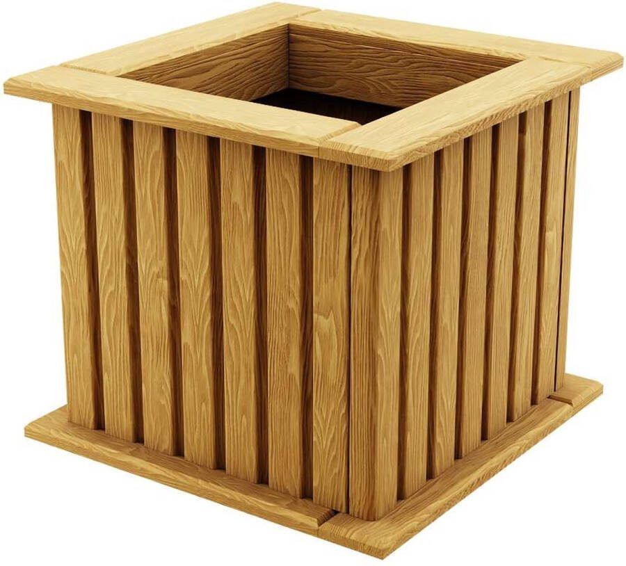 BOGATECO houten bloembak Plantenbak Bloempot 25 x 25 x 25 cm Kruidenpot voor huis tuin balkon terras Pot met kunststof inzetstuk Waterdicht Lichtbruin
