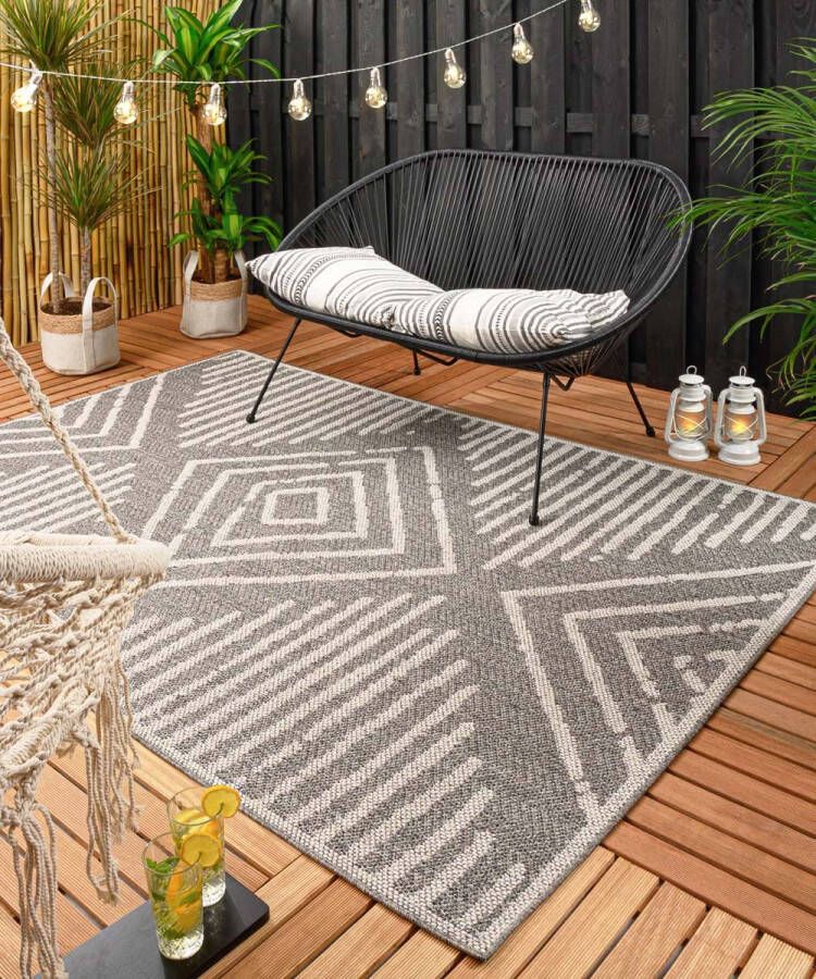 Boho&me Buitenkleed Boho grijs|crème 80x150 cm