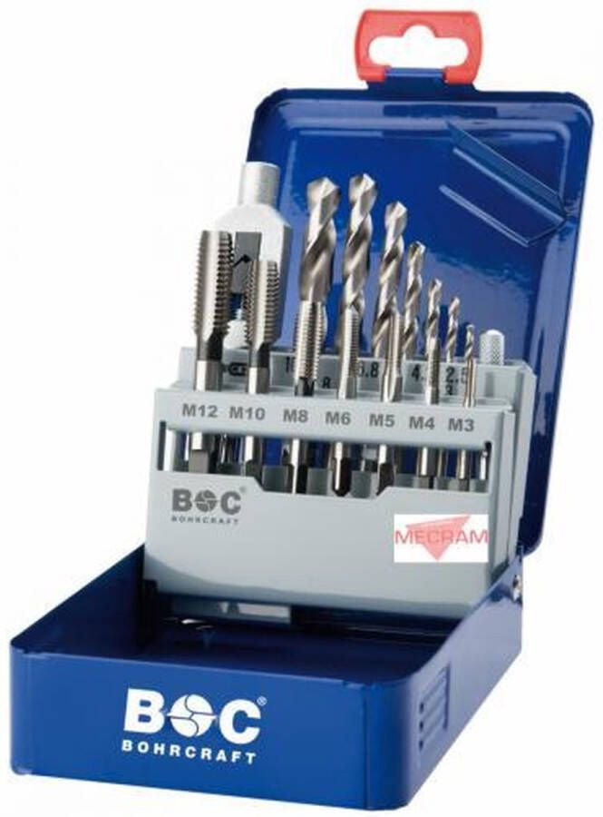 Bohrcraft handtappenset M3-M12 HSS-G met voorboordiameters tappenset