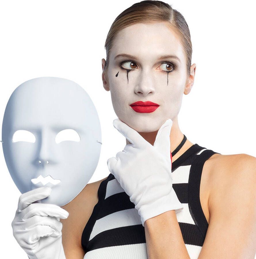 Boland Gezichtsmasker Mime wit Volwassenen Goochelaar Grappig en Fout