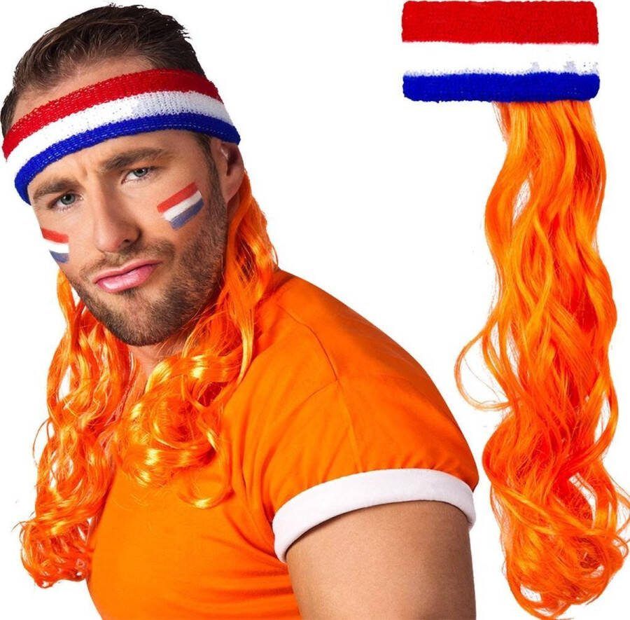 Boland Hoofdband Nederland met oranje haar Één maat Volwassenen Mannen Koningsdag Holland Supporter Voetbal