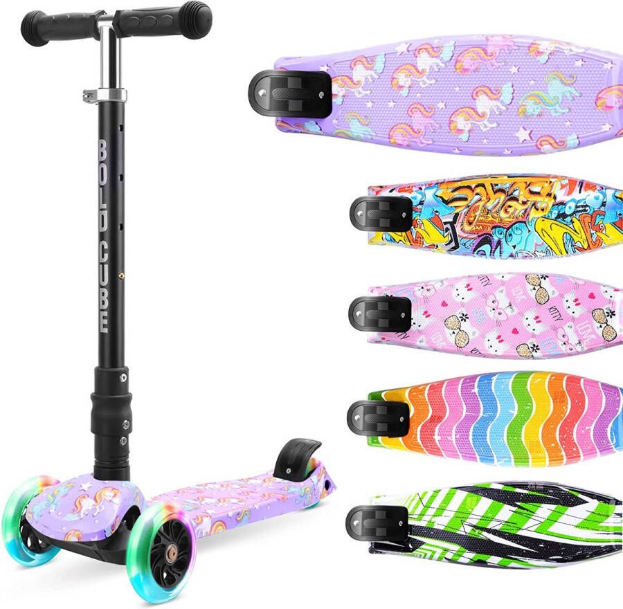 BOLDCUBE Unicorn Step 3 Wielen voor Meisje Kinderstep met 3 Lichtgevende Wielen- Opvouwbaar -vanaf 5 jaar