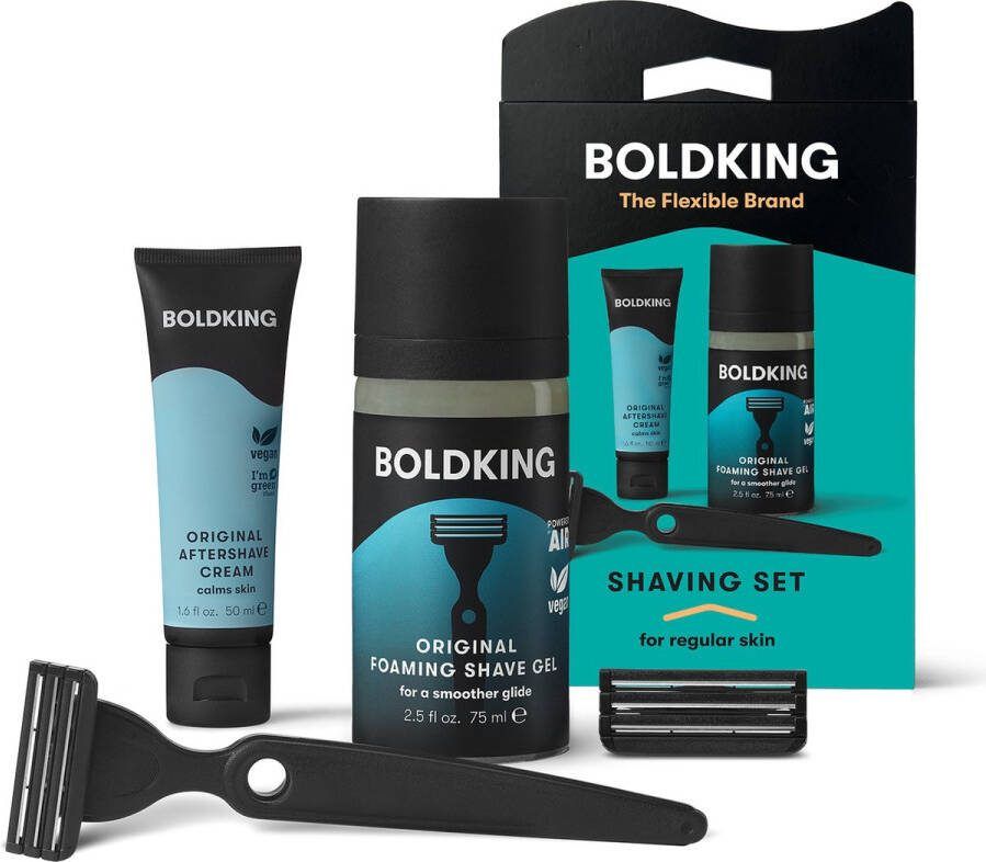 Boldking Shaving Set Regular Scheermes met Houder Aftershave & Scheerschuim Scheermesjes Man Scheerset 2 Razor Blades Mannen