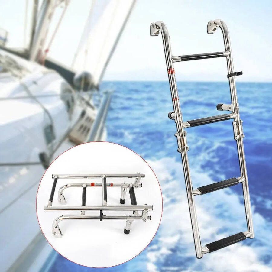 Bolifybuy Boot trap Jacht trap 4 treden inklapbaar Boot accessoires RVS Zwem trap