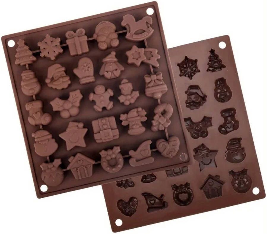 Bolletje products Kerst vormpjes Chocolade vorm Ijsblokjesvorm Kerstman Sneeuwpop Kerstboom 25 figuurtjes Siliconen vorm Chocoladevorm