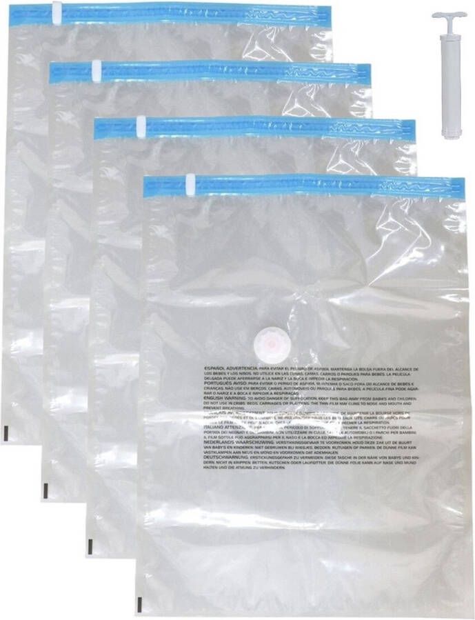 Bolsa Vacuumzakken voor kleding textiel Vacuum opbergzakken 4x stuks transparant 80 x 100 cm met