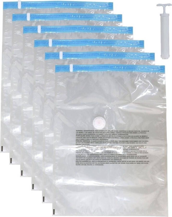 Bolsa Vacuumzakken voor kleding textiel Vacuum opbergzakken 6x stuks transparant 60 x 80 cm met