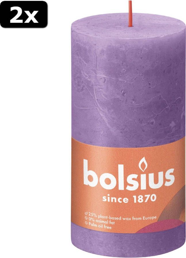 Bolsius 2x Rustiek stompkaars 130 68 Vibrant Violet