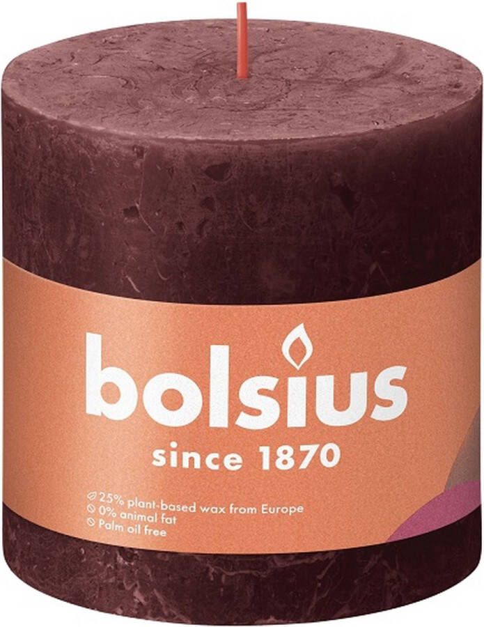 Bolsius 3 stuks wijnrood rustiek stompkaarsen 100 100 (62 uur) Eco Shine Velvet Red