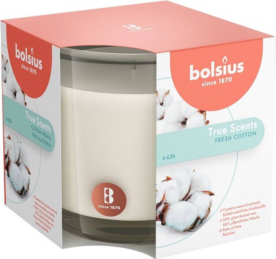 Bolsius 4 stuks geurglas linnengoed fresh cotton geurkaarsen 95 95 (43 uur) True Scents